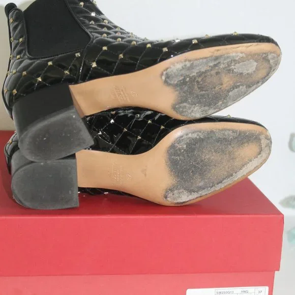 Valentino Rockstud Black Patent LeatherAnkle Boot W/box. Size 37 Made In Italy - Picture 6 of 8